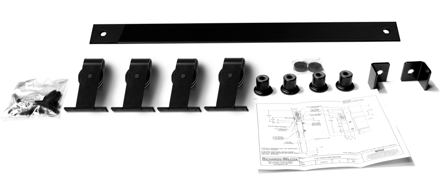 Hardware ID - 0105.03105BP for Series 105 Flat Track Kit with Top Mount Quiet Wheel Hangers for Bi-Parting Doors for 5’ – 0” Opening – Powder Coated Series 105 Flat Track Kit with Top Mount Quiet Wheel Hangers for Bi-Parting Doors for 5’ – 0” Opening – Powder Coated